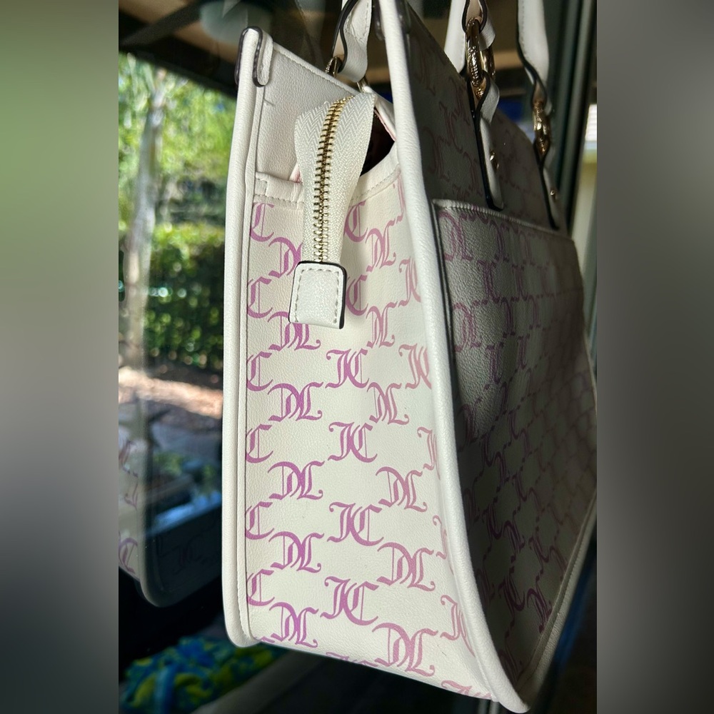 NWT Juicy Couture Bling Logo Tote Bag Pink White Chain Handle Purse HTF - Picture 7 of 14